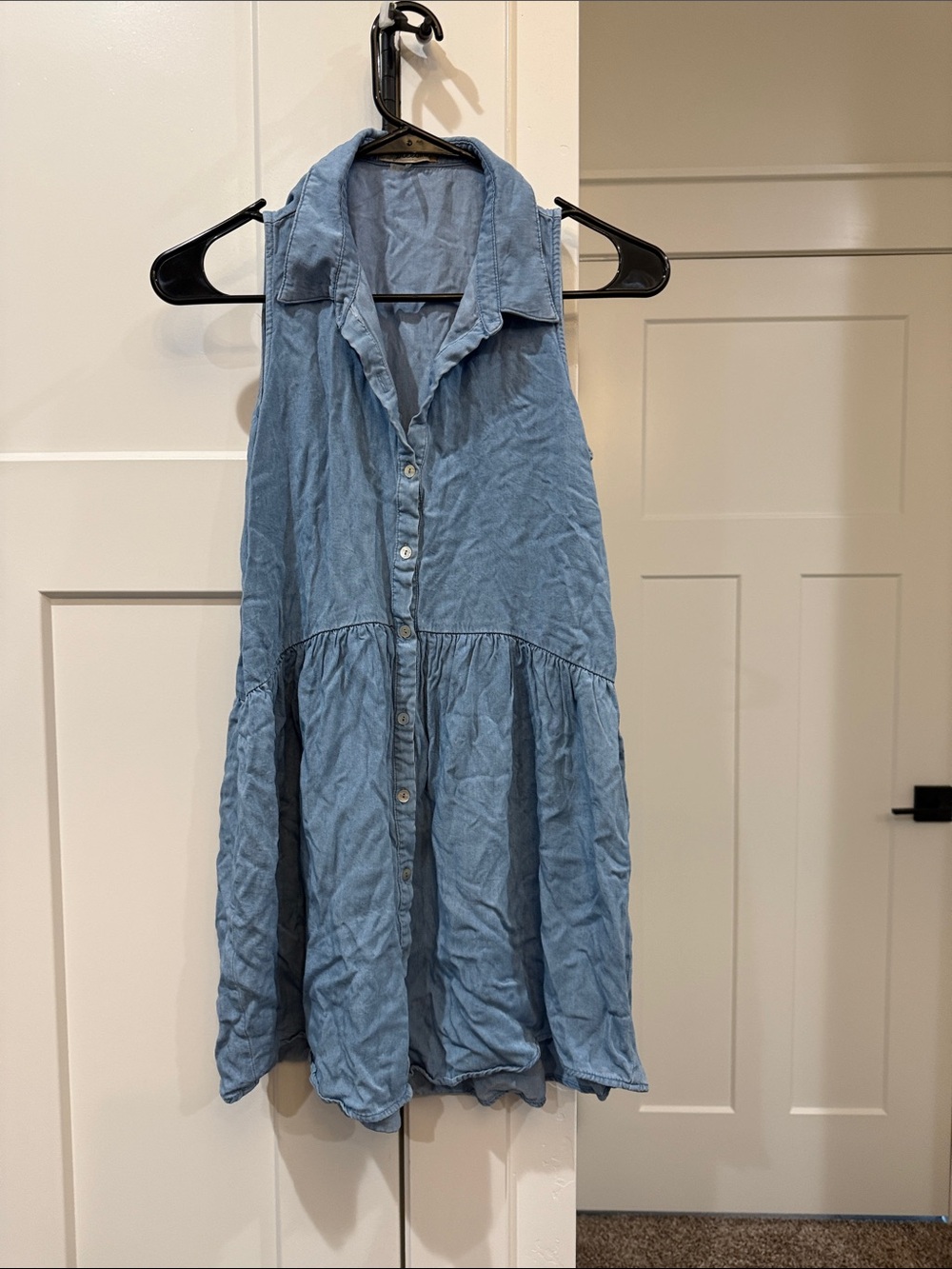 freebird Light Blue Sleeveless Button-Front Mini Dress
